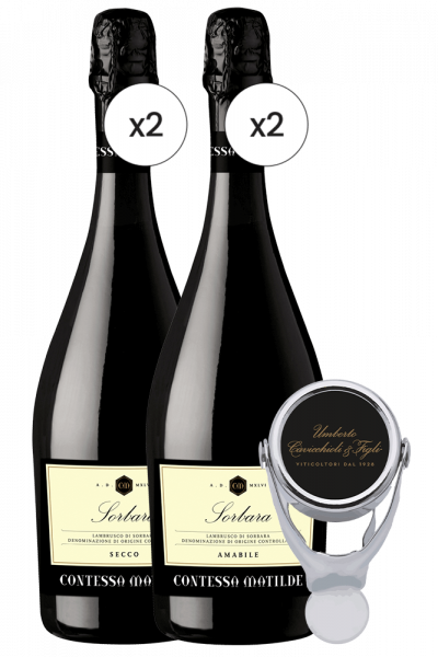 2 Lambrusco Amabile + 2 Lambrusco Secco Contessa Matilde Cavicchioli + OMAGGIO stopper Cavicchioli
