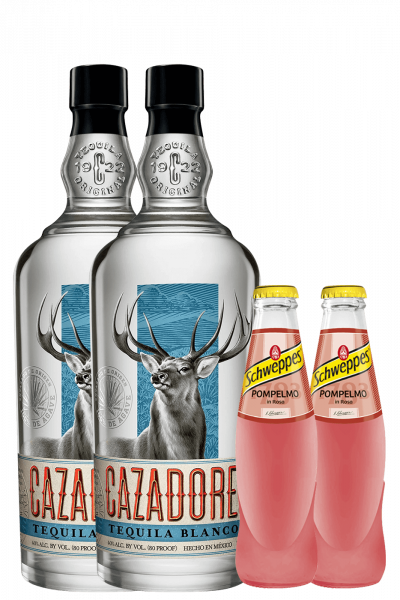 4 Bottiglie Tequila Blanco Cazadores 70cl + OMAGGIO 1 Cassa Schweppes Pompelmo Rosa 18cl