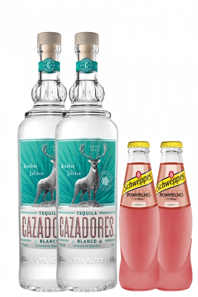 4 Bottiglie Tequila Blanco Cazadores 70cl + OMAGGIO 1 Cassa Schweppes Pompelmo Rosa 18cl