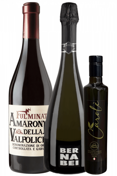 Amarone Fulminato 2022 + Prosecco DOC Bernabei + Olio EVO Bio Carolè 2025 MisterEvo 