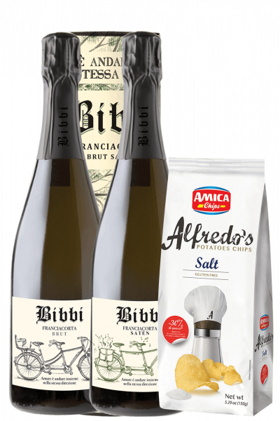 Franciacorta Bibbi Brut 2020 + Satèn 2018 (Ast.) + Amica Chips Sale Marino Alfredo's 3 x 150gr