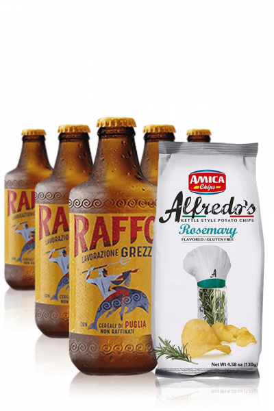 Birra Raffo Lavorazione Grezza da 24 x 33cl + Amica Chips Rosmarino Alfredo’s 3 x 130 gr