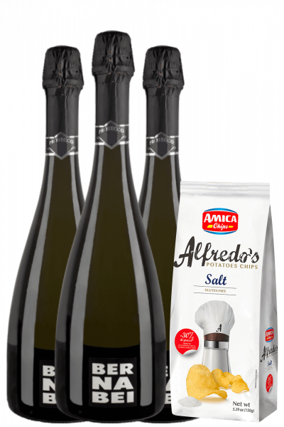 3 Prosecco DOC Treviso Millesimato 2023 Bernabei + Amica Chips Sale Marino Alfredo's 3 x 150gr