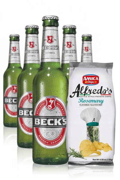 Beck's da 24 x 33cl + Amica Chips Rosmarino Alfredo's 3 x 130gr