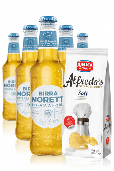 Birra Moretti Filtrata A Freddo da 24 x 33cl + Amica Chips Sale Marino Alfredo's 3 x 150gr