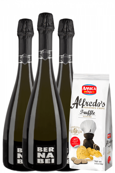 3 Prosecco DOC Treviso Millesimato 2023 Bernabei + Amica Chips Tartufo Alfredo's 3 x 100gr