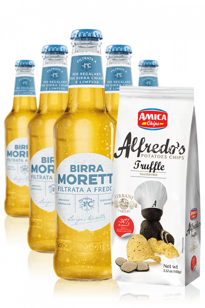 Birra Moretti Filtrata A Freddo da 24 x 33cl + Amica Chips Tartufo Alfredo's 3 x 100gr