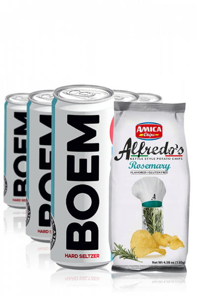Hard Seltzer Boem da 12 x 25cl + Amica Chips Rosmarino Alfredo's 3 x 130gr