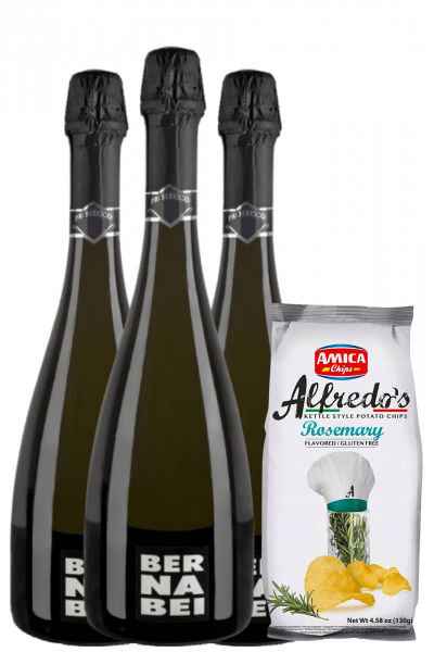 3 Prosecco DOC Treviso Millesimato 2023 Bernabei + Amica Chips Rosmarino Alfredo's 3 x 130gr