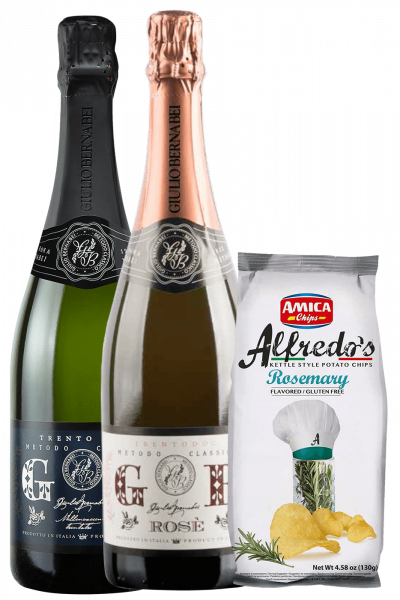 Trentodoc Giulio Bernabei Brut Bernabei + Rosé + Amica Chips Rosmarino Alfredo's 3 x 130gr