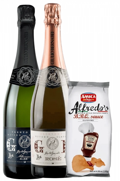 Trentodoc Giulio Bernabei Brut Bernabei + Rosé + Amica Chips Rosmarino Alfredo's 3 x 130gr
