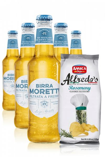 Birra Moretti Filtrata A Freddo da 24 x 33cl + Amica Chips Rosmarino Alfredo's 3 x 130gr