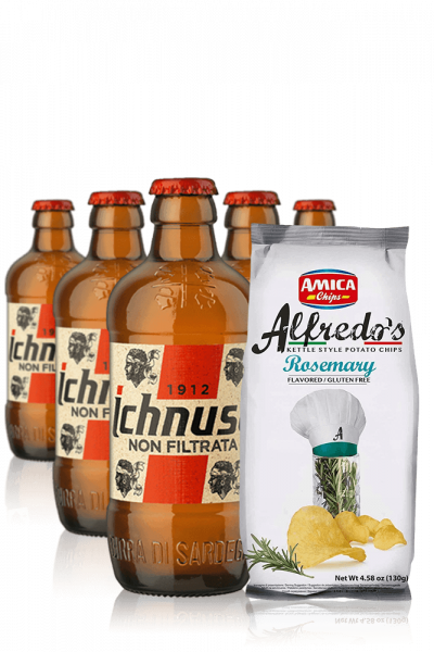 Ichnusa Non Filtrata da 24 x 33cl + Amica Chips Rosmarino Alfredo's 3 x 130gr