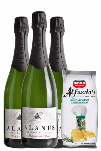 3 Metodo Classico Alanus Brut Blanc De Noir + Amica Chips Rosmarino Alfredo's 3 x 130gr