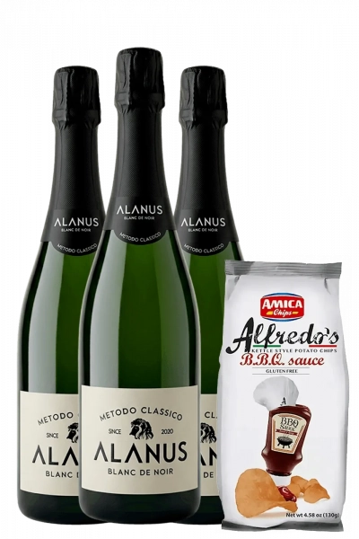 3 Metodo Classico Alanus Extra Brut Blanc De Noir + Amica Chips Rosmarino Alfredo's 3 x 130gr
