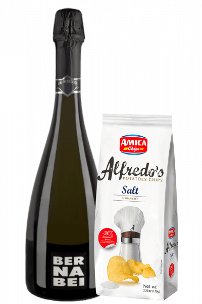 Prosecco DOC Treviso Millesimato 2023 Bernabei + Amica Chips Sale Marino Alfredo's 3 x 150gr
