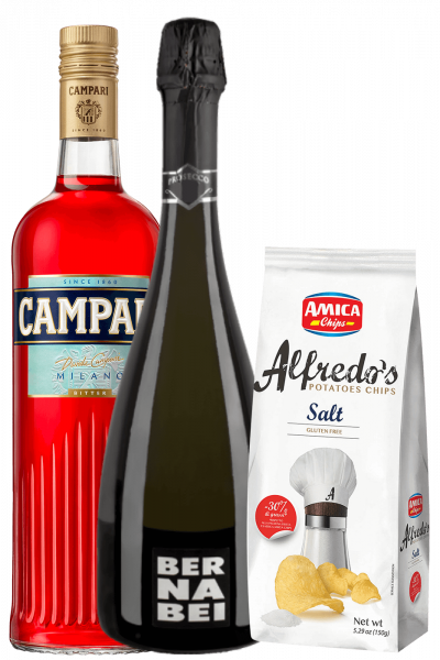 Bitter Campari 1Litro + Prosecco DOC 2022 Bernabei + Amica Chips Sale Marino Alfredo's 3 x 150gr