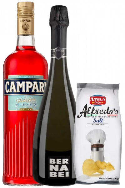 Bitter Campari 1Litro + Prosecco DOC 2022 Bernabei + Amica Chips Sale Marino Alfredo's 3 x 150gr