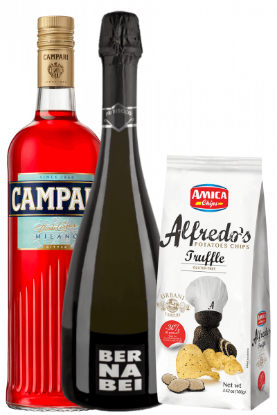 Bitter Campari 1Litro + Prosecco DOC 2022 Bernabei + Amica Chips Tartufo Alfredo's 3 x 100gr