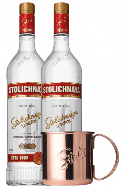 2 Bottiglie Vodka Stolichnaya 1Litro + OMAGGIO 6 tazze Stolichnaya