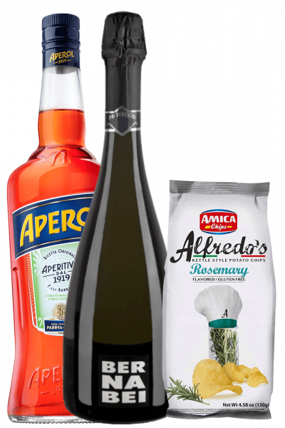 Aperitivo Aperol 1Litro + Prosecco DOC 2022 Bernabei + Amica Chips Rosmarino Alfredo's 3 x 130gr