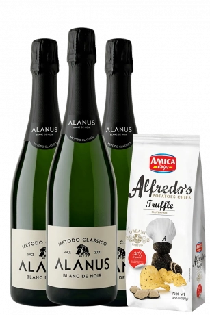 3 Metodo Classico Alanus Extra Brut Blanc De Noir + Amica Chips Tartufo Alfredo's 3 x 100gr