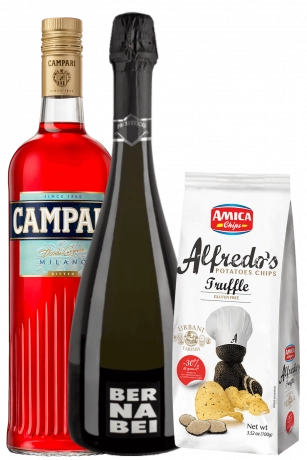 Bitter Campari 1Litro + Prosecco DOC 2022 Bernabei + Amica Chips Tartufo Alfredo's 3 x 100gr