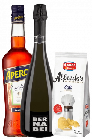 Aperitivo Aperol 1Litro + Prosecco DOC 2022 Bernabei + Amica Chips Sale Marino Alfredo's 3 x 150gr
